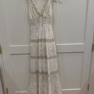 Ivory Maxi Dress with Silver and Gold Embellishments